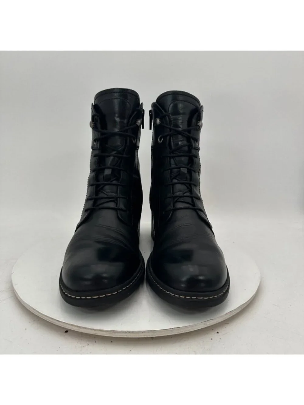 Wolky Women Size EU 41 US 9.5 Black Leather Lace Up Side Zip Ankle Boot
